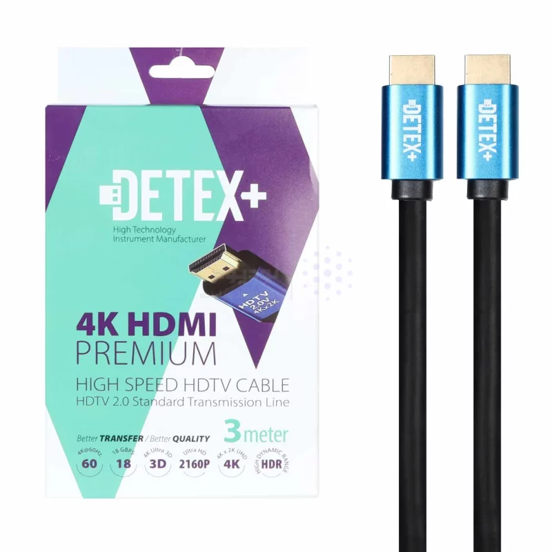 کابل 3 متری DETEX+ HDMI 4K - مشکی - تصویر 4