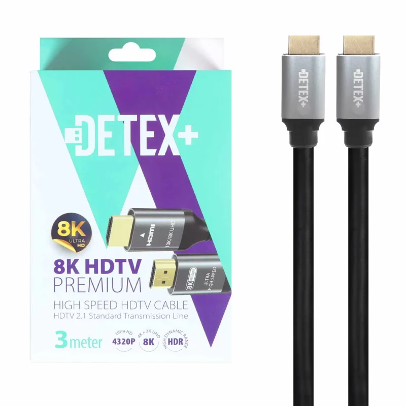 کابل 3 متری DETEX+ HDMI 8K - مشکی - تصویر 2
