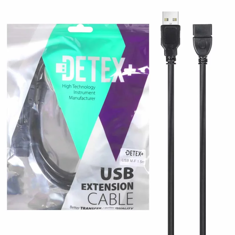 کابل افزایش طول 1.5 متری DETEX+ USB - مشکی - تصویر 2