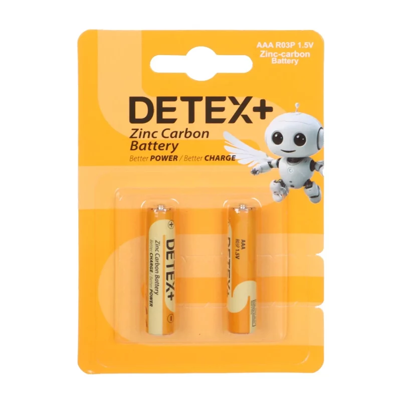 باتری نیم قلم Detex+ - AAA مدل Zinc Carbon R03P (بسته 2 عددی) - تصویر 2