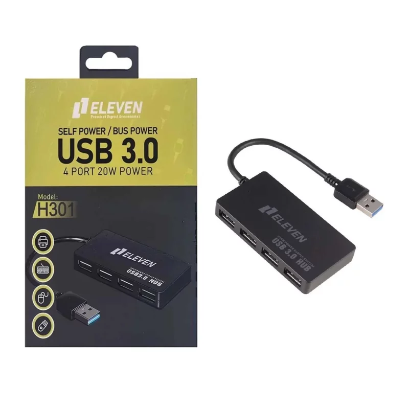 هاب 4 پورت Eleven USB3.0 مدل H301 - مشکی (گارانتی یکساله شرکتی) - تصویر 2