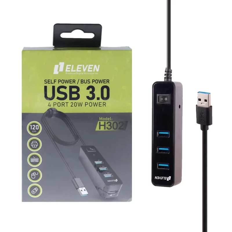 هاب 4 پورت Eleven USB3.0 مدل H302 - مشکی (گارانتی یکساله شرکتی) - تصویر 2