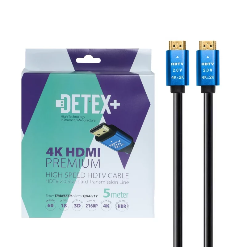 کابل 5 متری DETEX+ HDMI 4K - مشکی - تصویر 2