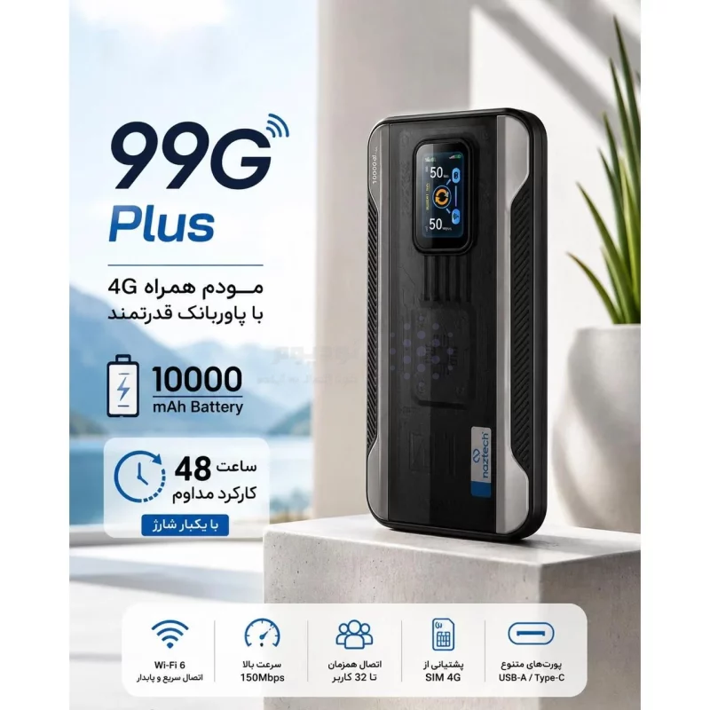 مودم همراه پاوربانکی Naztech مدل 99G Plus 4G - مشکی - تصویر 5