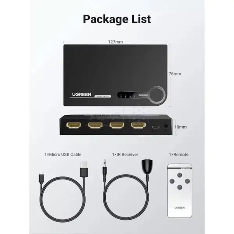 سوئیچ 3 پورت UGREEN HDMI 3D 4K مدل 40234 - مشکی (گارانتی 18 ماهه آسان پیشرو) - تصویر 3