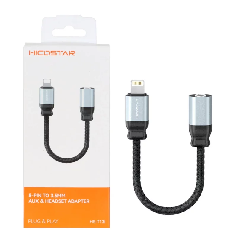 تبدیل Hicostar AUX TO Lightning مدل HS-T13i - خاکستری - تصویر 2