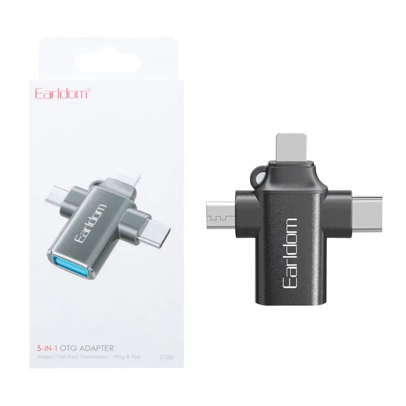 تبدیل OTG سه کاره Earldom USB3.0 مدل OT80 - مشکی - تصویر 2