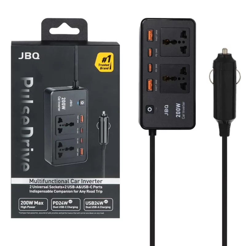 اینورتر و چندراهی فندکی خودرو JBQ مدل Pulse Drive M670852 200W - مشکی (گارانتی یکساله رصاصی) - تصویر 2