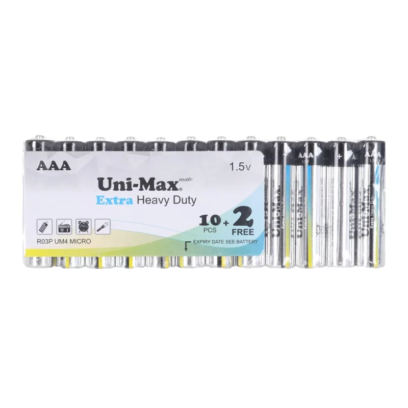 باتری نیم قلم Uni-Max AAA مدل Extra Heavy Duty R03P (شرینگ بسته 12 عددی) - تصویر 2