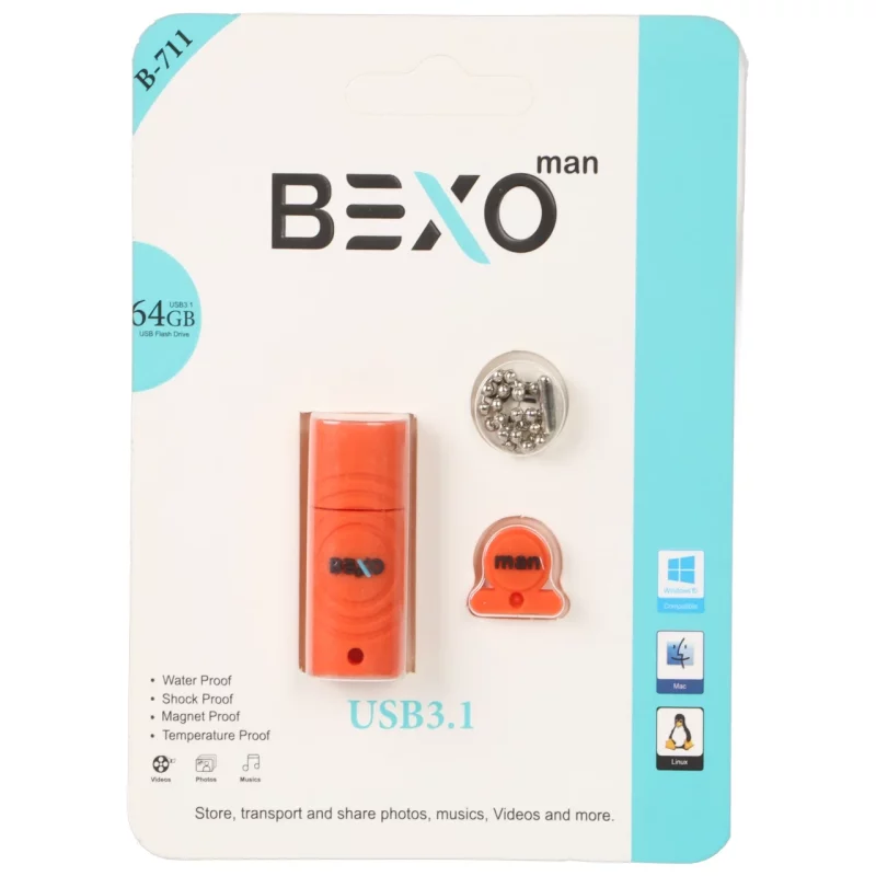 BEXO B-711 USB3.1 Flash Memory-64GB (گارانتی داده پردازی آواتک) نارنجی - تصویر 2