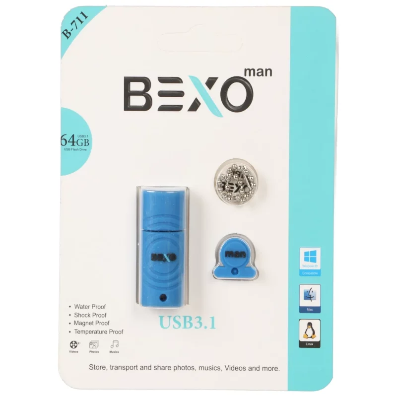 BEXO B-711 USB3.1 Flash Memory-64GB (گارانتی داده پردازی آواتک) آبی کاربنی - تصویر 2
