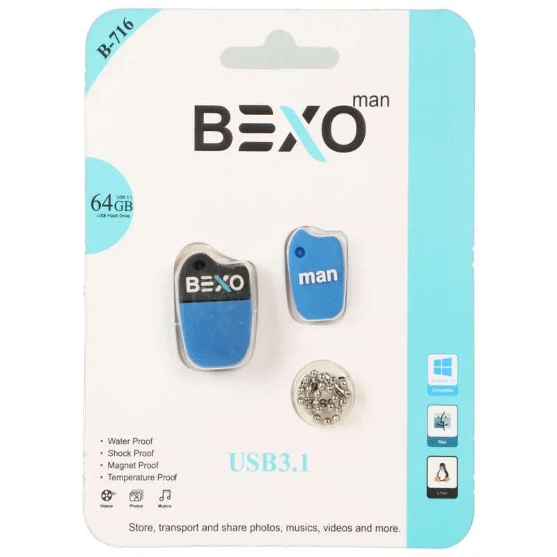 BEXO B-716 USB3.1 Flash Memory-64GB (گارانتی داده پردازی آواتک) آبی کاربنی - تصویر 2