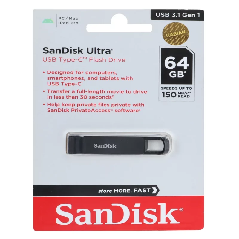 فلش مموری SanDisk Type-C مدل Ultra ظرفیت 64GB - مشکی (گارانتی آسان سرویس) - تصویر 2