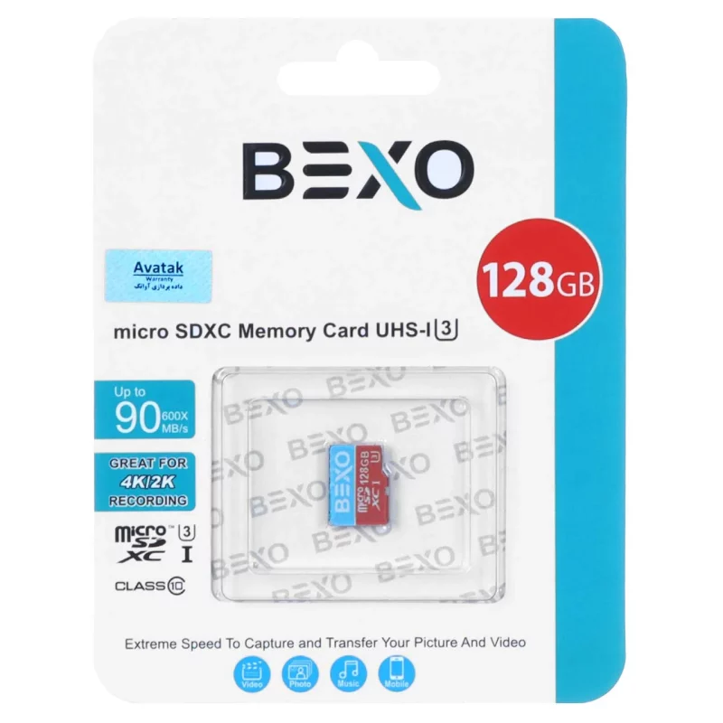 BEXO microSDXC UHS-I U3 Class10-90MB/s - 128GB (گارانتی داده پردازی آواتک) - تصویر 2