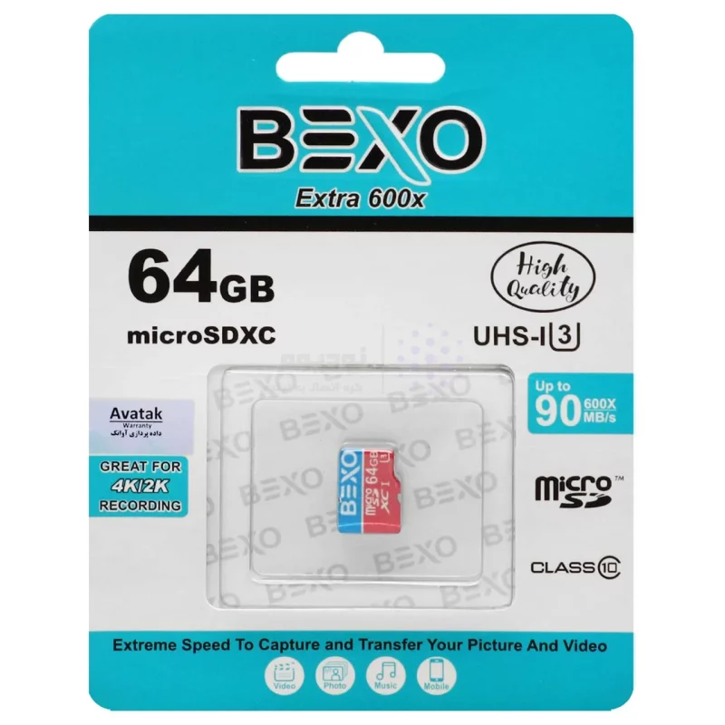 BEXO Extra 600X microSDHC UHS-I U3 Class10-90MB/s-64GB (گارانتی داده پردازی آواتک) - تصویر 3