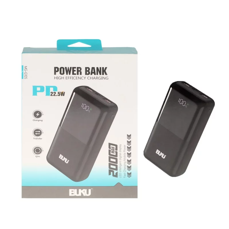پاوربانک PD و فست شارژ BUKU 20000mAh مدل MG-G105 22.5W - مشکی - MMS (گارانتی شش ماهه YA) - تصویر 2