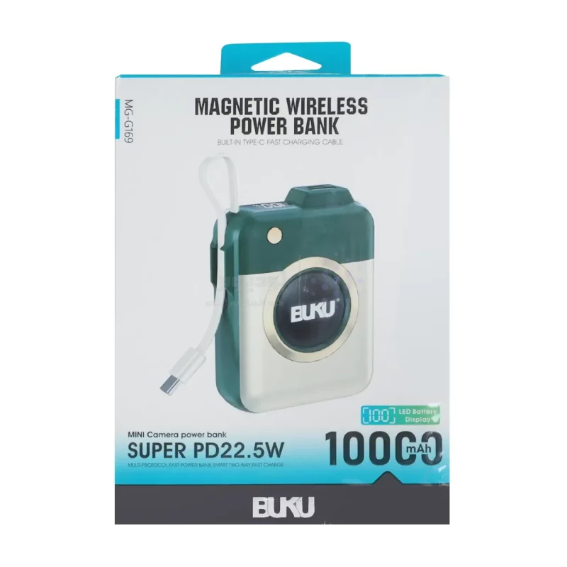 پاوربانک PD و فست شارژ BUKU 22.5W 10000mAh مدل MG-G169 به همراه کابل شارژ متصل Type-C - کرم سبز - MMS (گارانتی شش ماهه YA) - تصویر 5