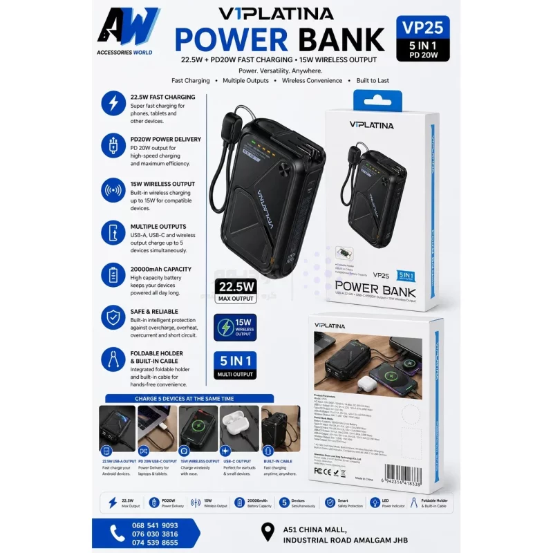 پاوربانک PD و فست شارژ Yesido 22.5W 20000mAh مدل VP25 - مشکی (گارانتی شش ماه تعویض نیکان همراه) - تصویر 4