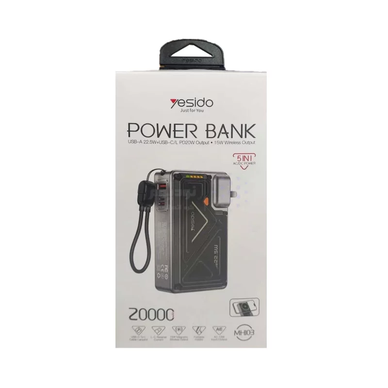 پاوربانک PD و فست شارژ Yesido 22.5W 20000mAh مدل MH103 - مشکی (گارانتی شش ماه تعویض نیکان همراه) - تصویر 7