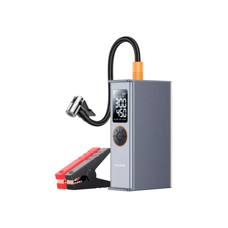 جامپ استارتر خودرو ، پمپ باد تایر و پاوربانک فست شارژ VIPLATINA 7200mAh مدل C10 100W - خاکستری (گارانتی شش ماه تعویض نیکان همراه) - تصویر 2