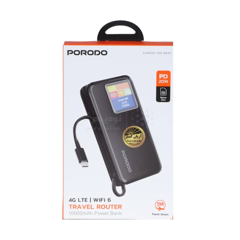 مودم همراه و پاوربانک PD و فست شارژ PORODO 4G/LTE 10000mAh 20W مدل PDPBFCH087BK - مشکی (گارانتی یکساله شرکتی) - تصویر 5
