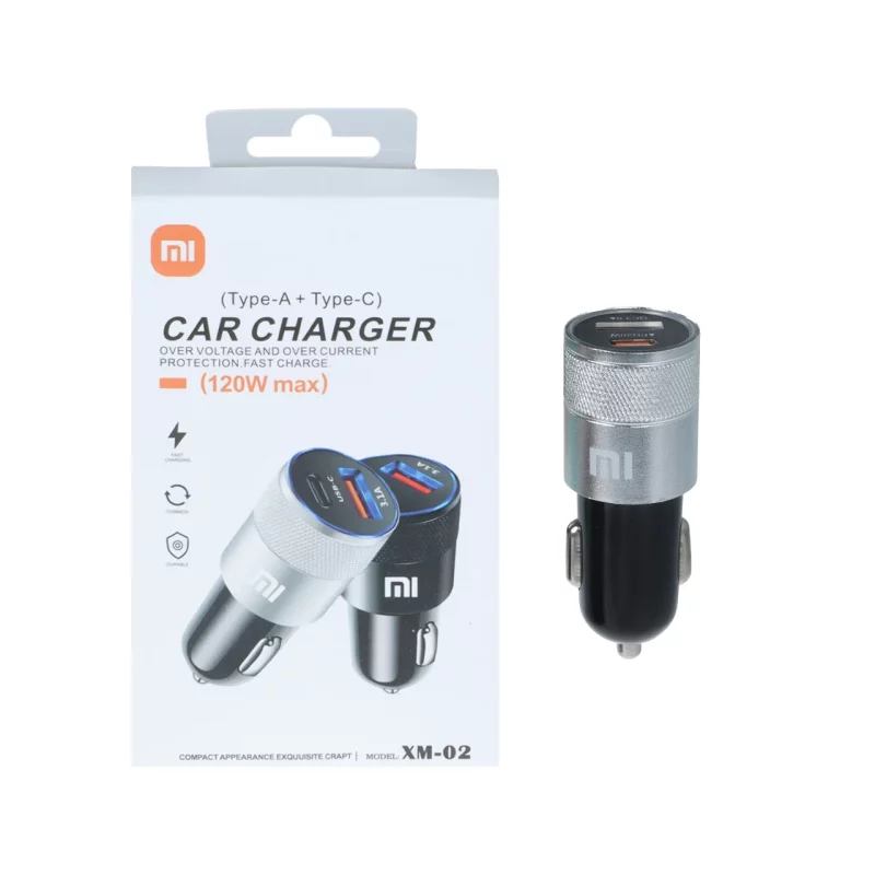 شارژر فندکی فست دو پورت Xiaomi مدل XM-02 120W - مشکی نقره ای - YSP - تصویر 2