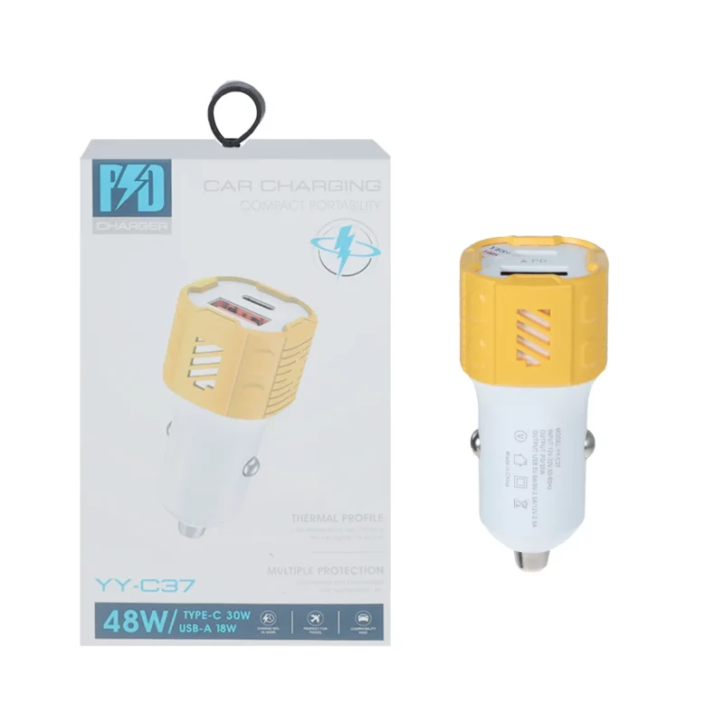 شارژر فندکی PD و فست دو پورت مدل YY-C37 48W - سفید زرد - YSP - تصویر 2