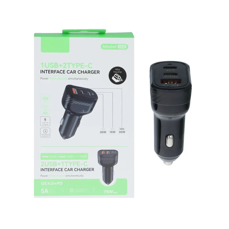 شارژر فندکی PD و فست سه پورت مدل X08 75W - مشکی - RYL - تصویر 2