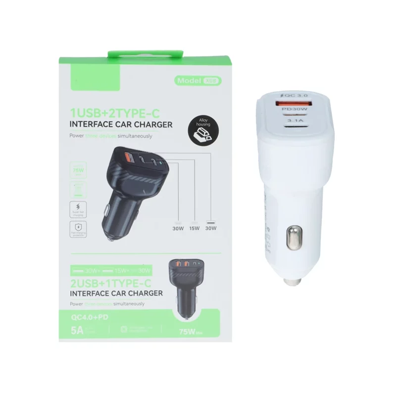 شارژر فندکی PD و فست سه پورت مدل X08 75W - سفید - RYL - تصویر 2