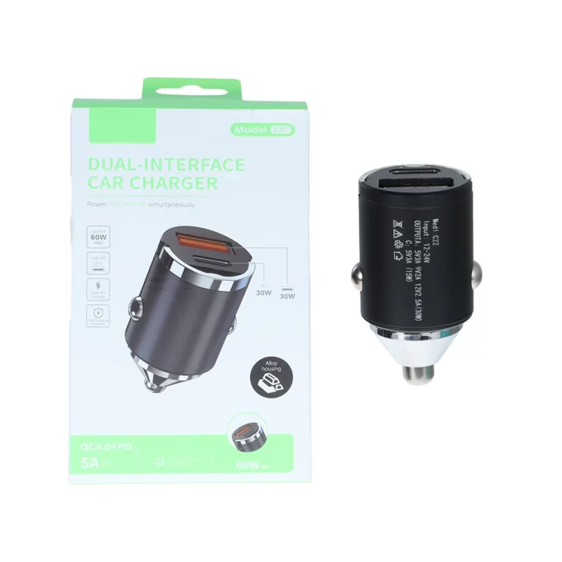 شارژر فندکی PD و فست دو پورت مدل C21 60W - مشکی - RYL - تصویر 2