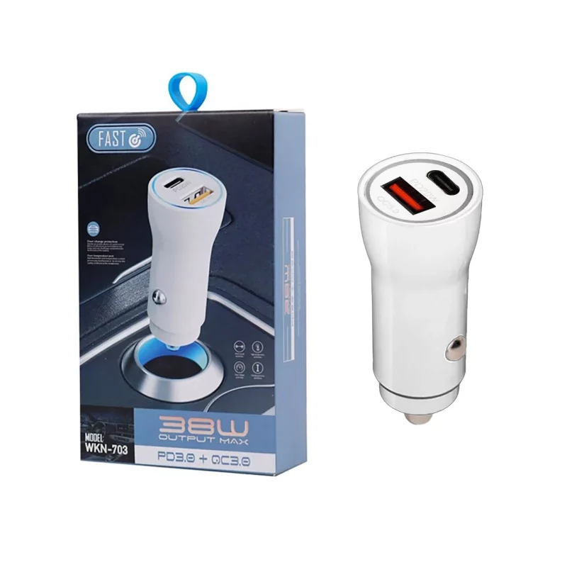 شارژر فندکی PD و فست دو پورت مدل WKN-703 20W - سفید - RYL - تصویر 2