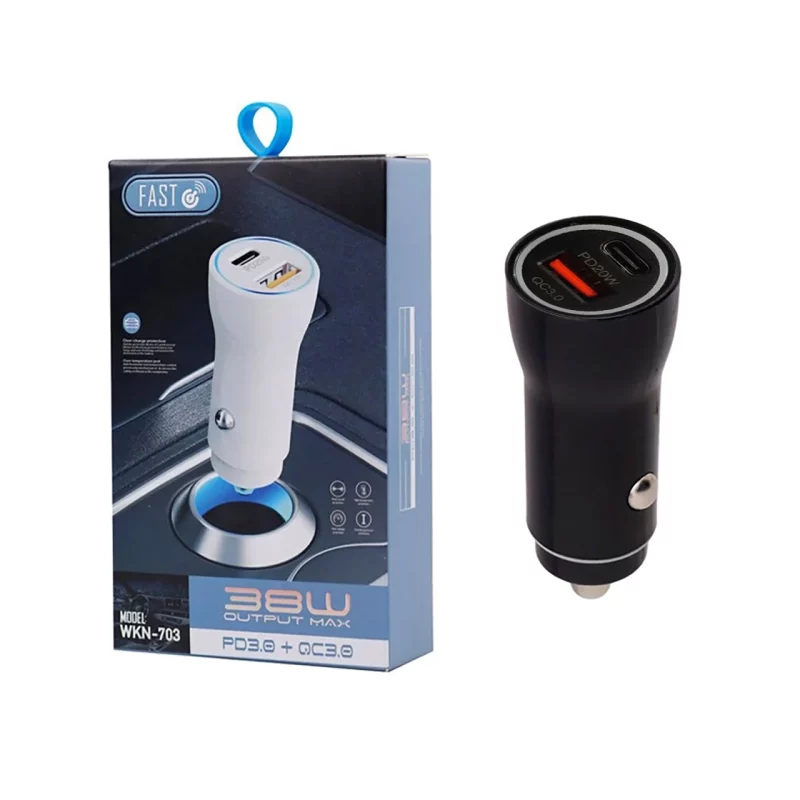 شارژر فندکی PD و فست دو پورت مدل WKN-703 20W - مشکی - RYL - تصویر 2