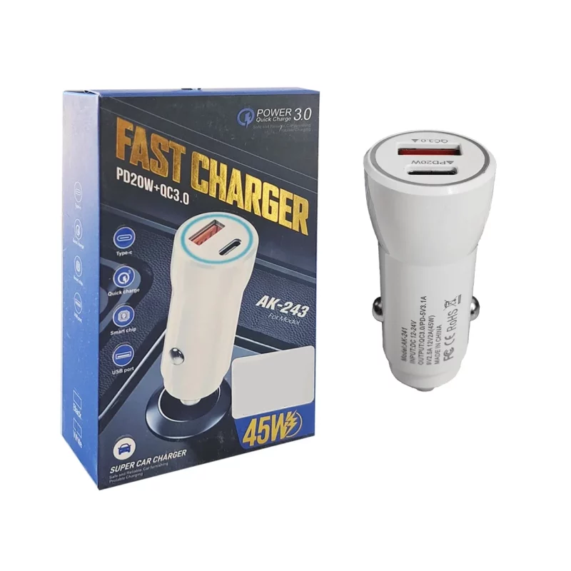 شارژر فندکی PD و فست دو پورت مدل AK-243 45W - سفید - RYL - تصویر 2
