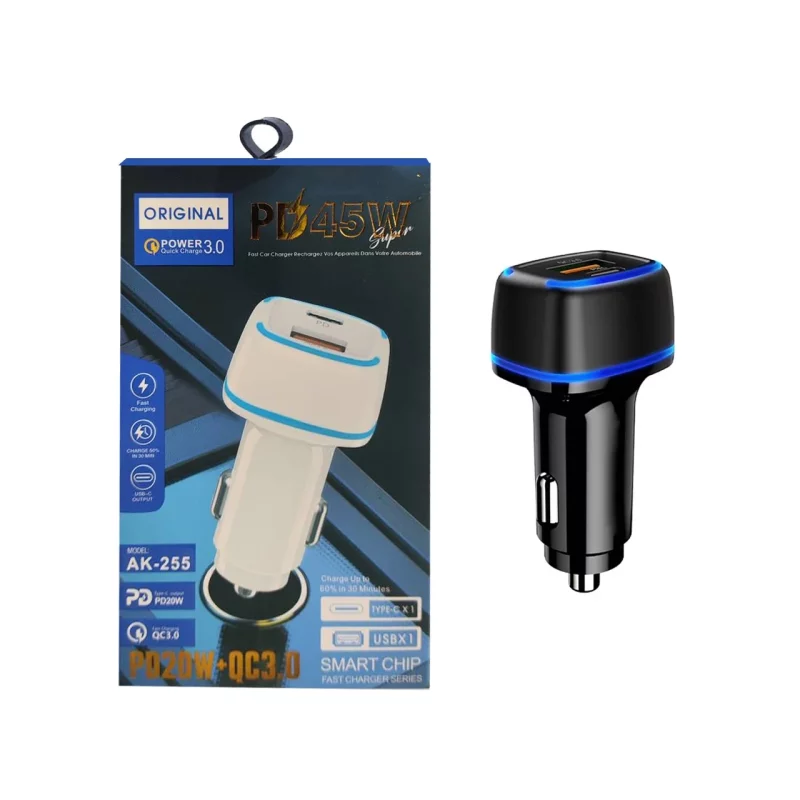 شارژر فندکی PD و فست دو پورت مدل AK-255 45W - مشکی - RYL - تصویر 2