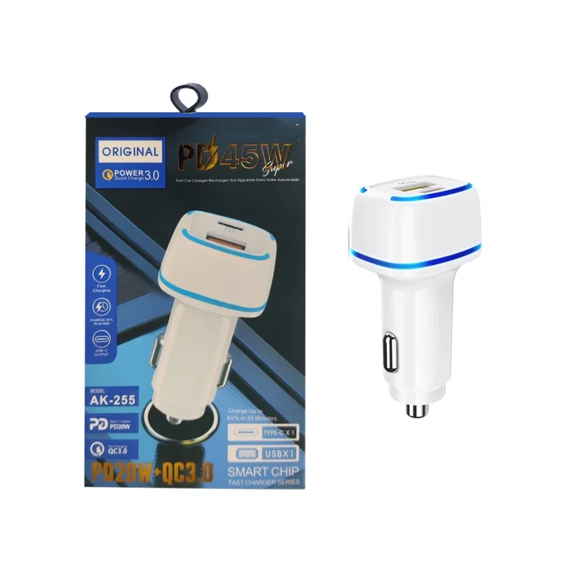شارژر فندکی PD و فست دو پورت مدل AK-255 45W - سفید - RYL - تصویر 2