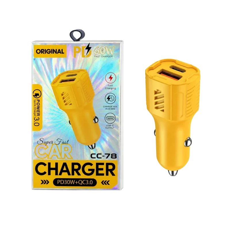 شارژر فندکی PD و فست دو پورت مدل CC-78 60W - زرد - RYL - تصویر 2