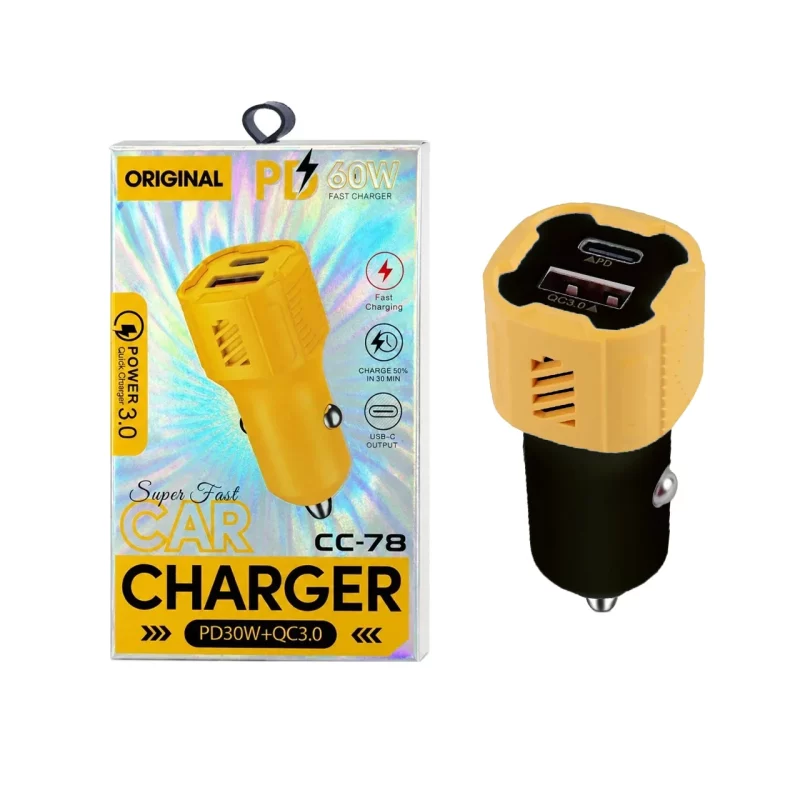 شارژر فندکی PD و فست دو پورت مدل CC-78 60W - مشکی زرد - RYL - تصویر 2
