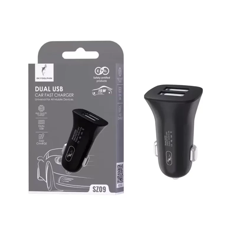 شارژر فندکی فست دو پورت SKYDOLPHIN مدل SZ09 15W - مشکی - RYL - تصویر 2