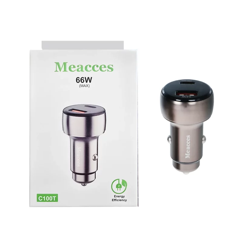 شارژر فندکی PD و فست دو پورت Meacces مدل C100T 66W - قهوه ای - تصویر 2