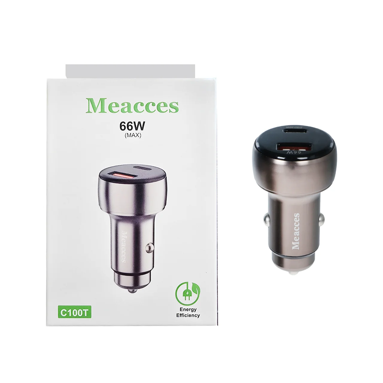 1585-4637850-1 شارژر فندکی PD و فست دو پورت Meacces مدل C100T 66W - قهوه ای - تصویر 1