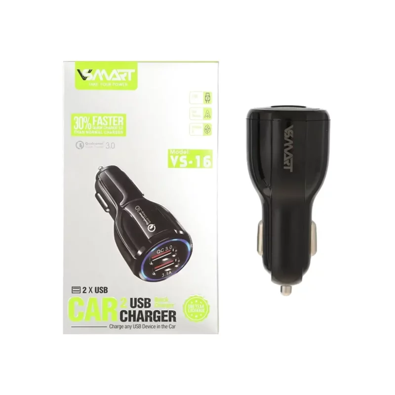 شارژر فندکی فست دو پورت V-Smart مدل VS-16 - مشکی - ASP (گارانتی شش ماهه آروین) - تصویر 2
