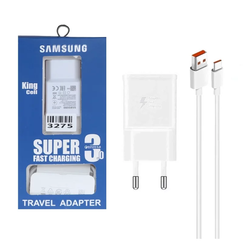شارژر دیواری فست تک پورت Samsung King Cell مدل EP-TA200 به همراه کابل شارژ Type-C - سفید - ASP (گارانتی شش ماهه آروین) - تصویر 2