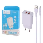 شارژر دیواری فست دو پورت SKY DOLPHIN مدل SC03T 12W به همراه کابل شارژ Type-C - سفید - TCO