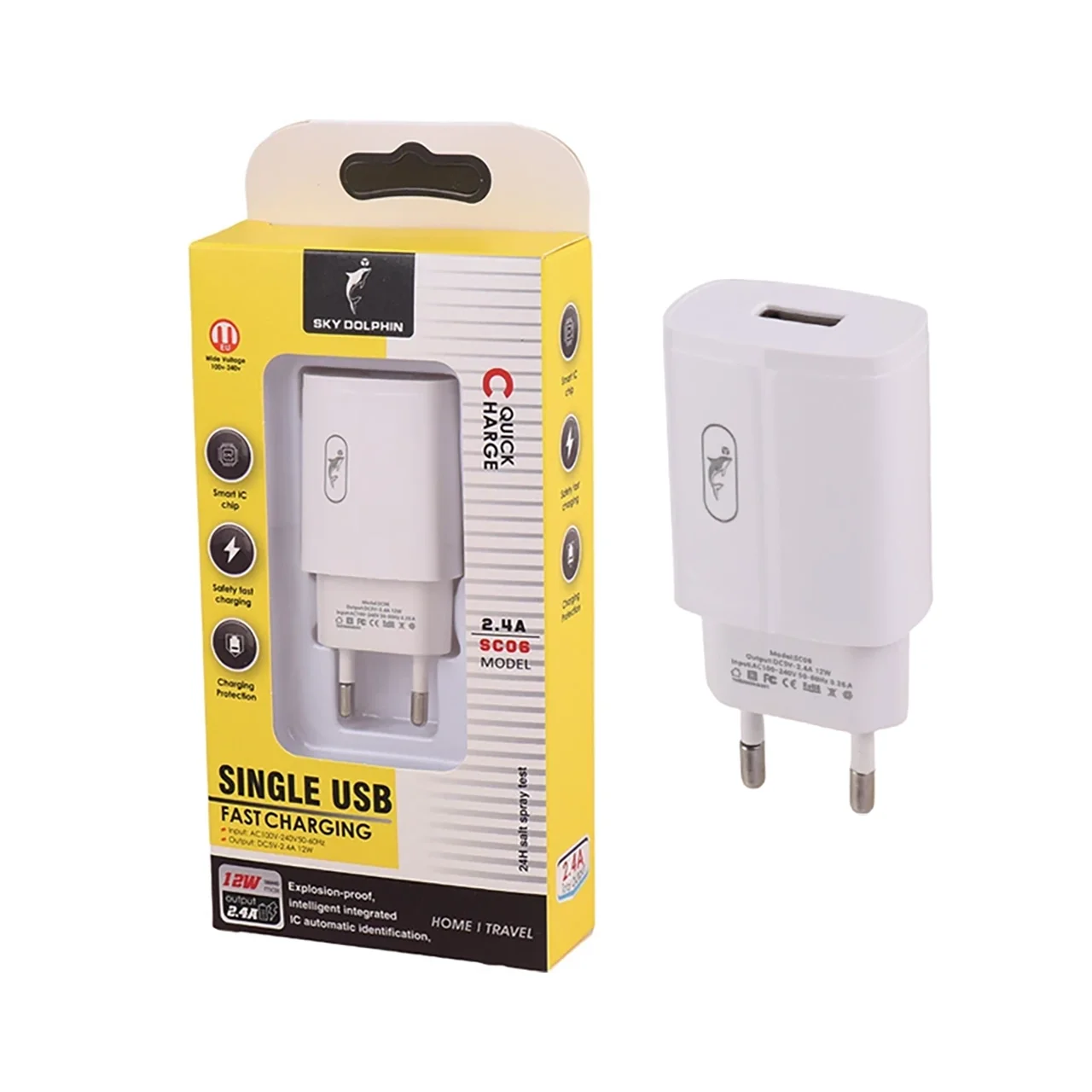 شارژر دیواری فست تک پورت SKY DOLPHIN مدل SC06 12W – سفید