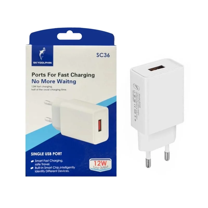 شارژر دیواری فست تک پورت SKY DOLPHIN مدل SC36 12W - سفید - تصویر 2