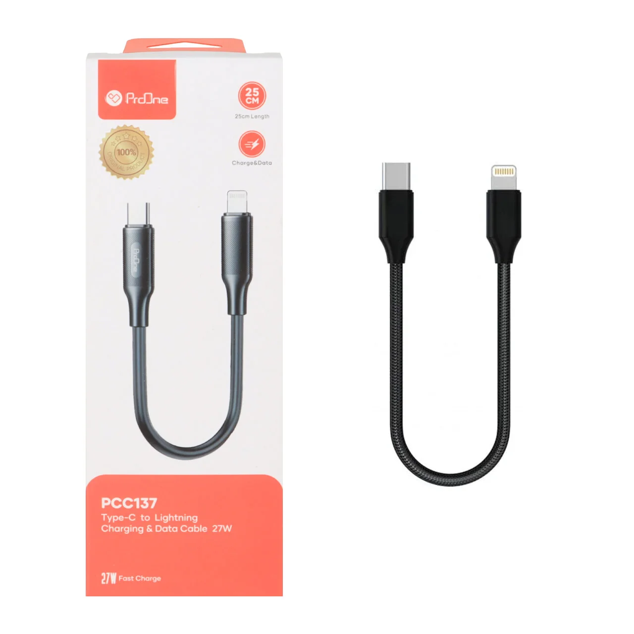کابل شارژ فست ProOne Type-C To Lightning مدل PCC137 27W – مشکی — تصویر ۲