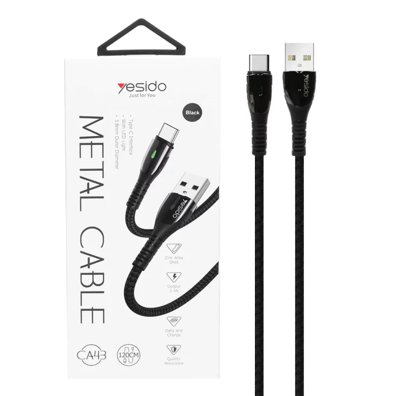 کابل شارژ yesido Data Cable-CA43 Type-C-مشکی (گارانتی 12 ماه تعویض نیکان همراه) - تصویر 2