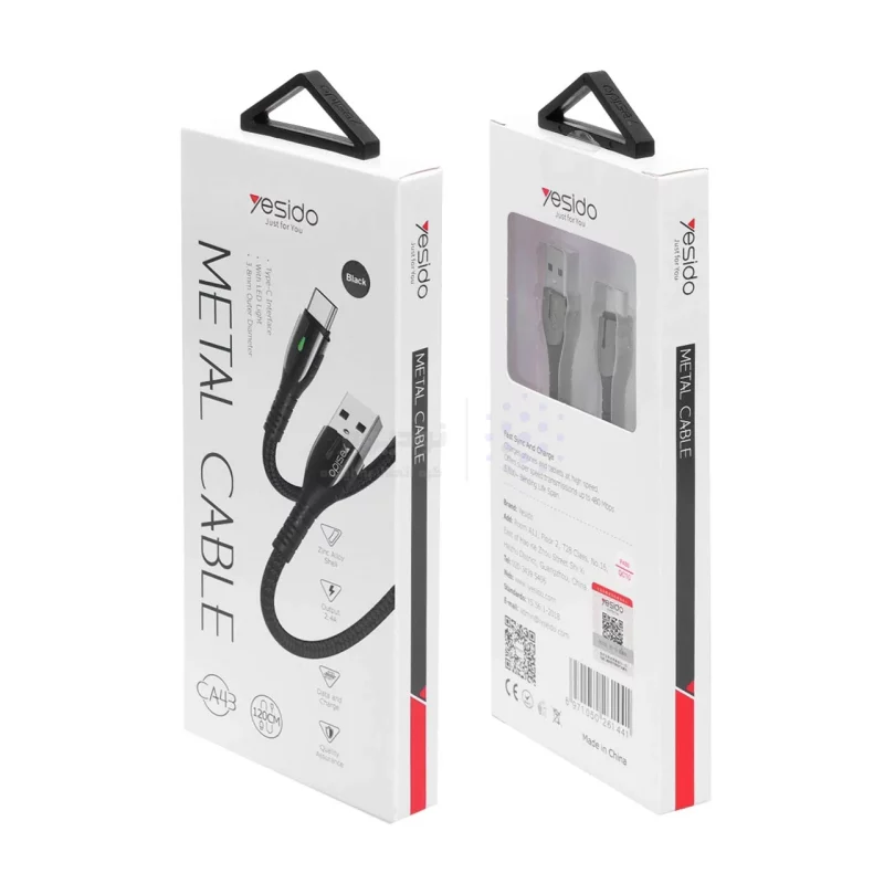 کابل شارژ yesido Data Cable-CA43 Type-C-مشکی (گارانتی 12 ماه تعویض نیکان همراه) - تصویر 3