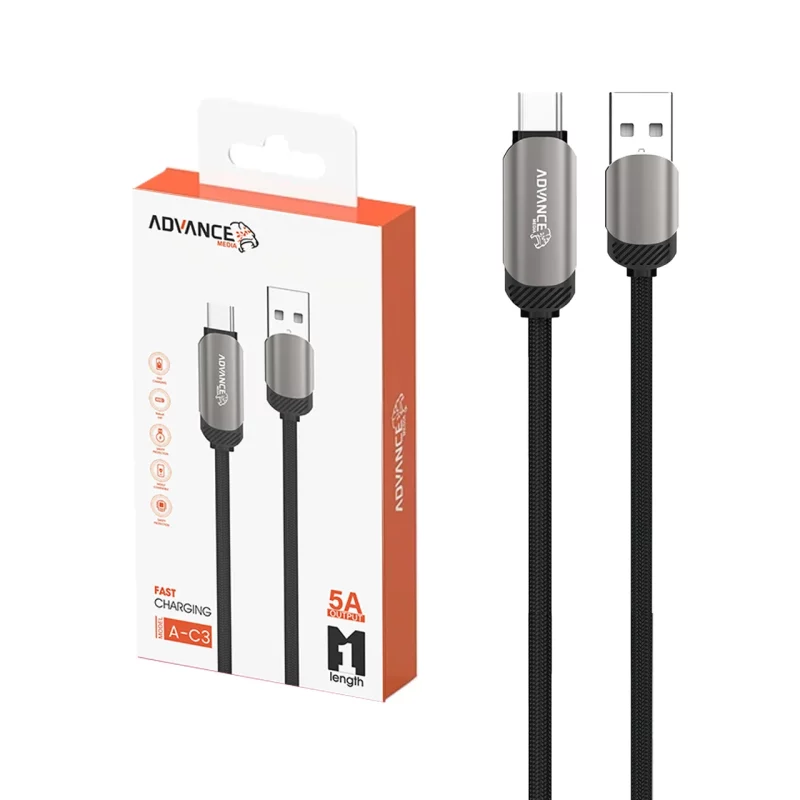 کابل شارژ فست Advance Media Type-C مدل A-C3 - مشکی (گارانتی یکساله ویستا حافظه) - تصویر 2