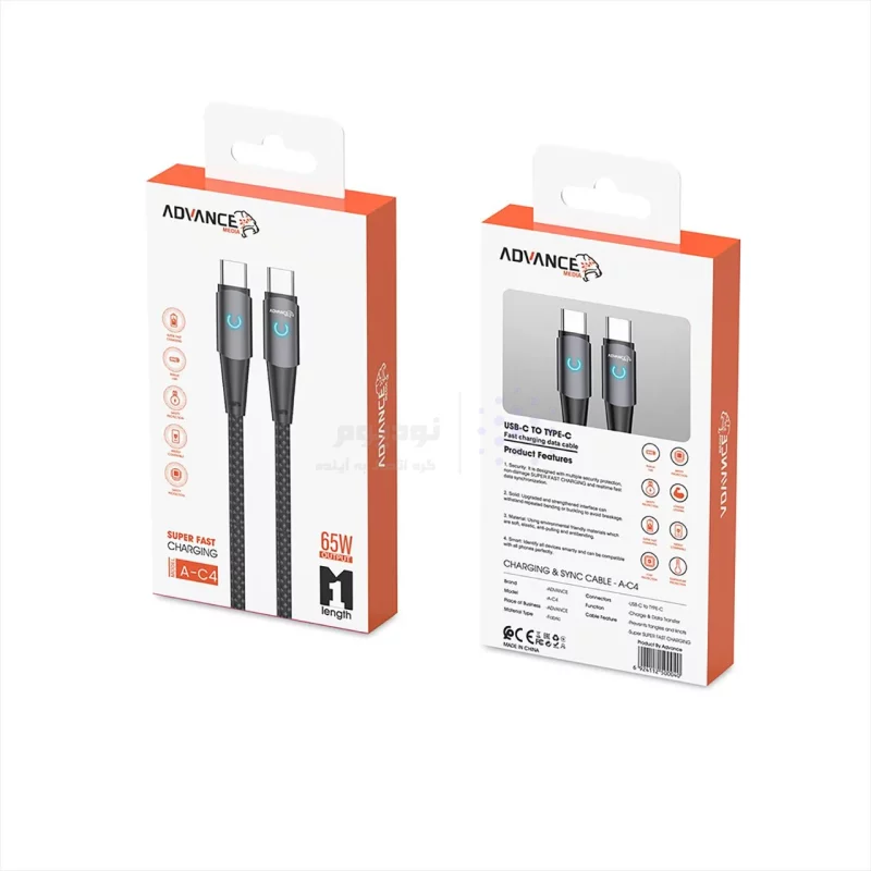 کابل شارژ PD و فست Advance Media Type-C To Type-C مدل A-C4 65W - مشکی (گارانتی یکساله ویستا حافظه) - تصویر 3